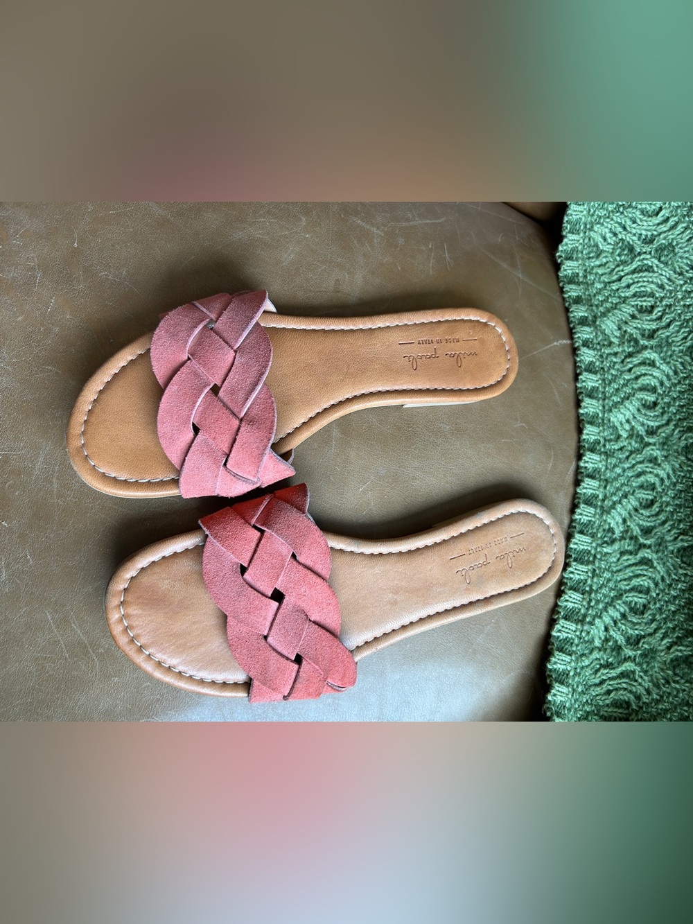MILA PAOLI Braided Leather Slide Sandals in Poppy Red Women’s Size 11.5